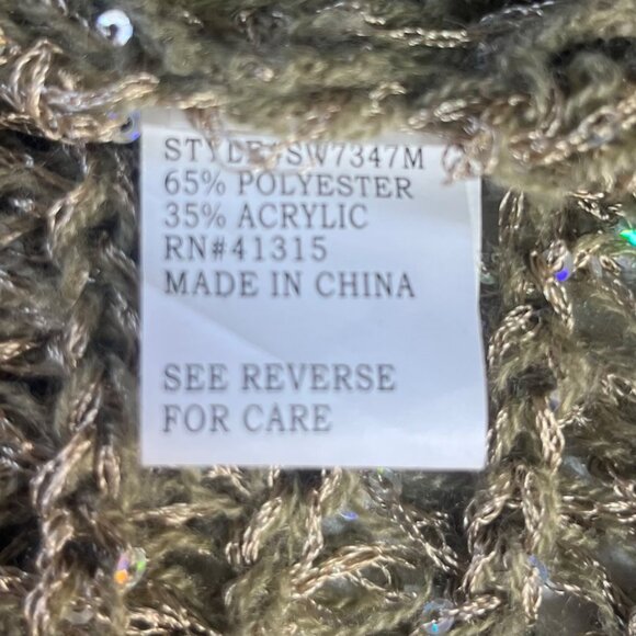 Inseparable Open Knit Sweater Womens Large Khaki Green Casual Sequin - Picture 7 of 8